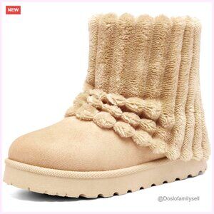 Platform Suede Ankle Boots Winter Warm Fuzzy Plush Fur Lined Anti-Slip Pull On